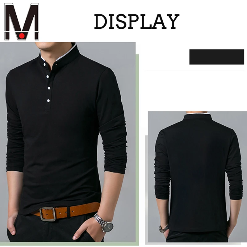 Men\'s Business Casual Polo Long Sleeve T-shirt Summer Comfortable and Breathable Solid Cotton Top