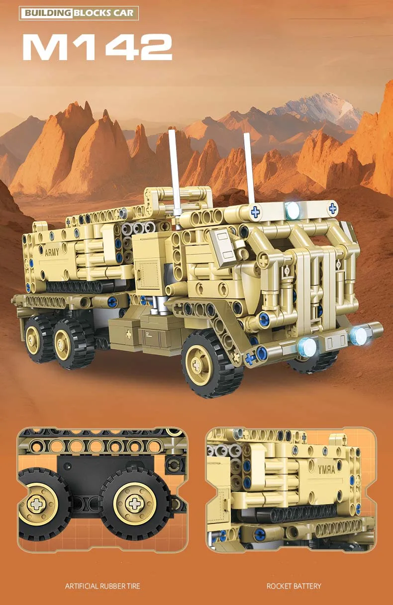 Amerikanische moderne Militär-HIMARS-Bausteine, M142 Hochmobile Artillerie-Raketenwagen-Set, Armee-Fahrzeug-Spielzeug als Geschenk – Detail 2