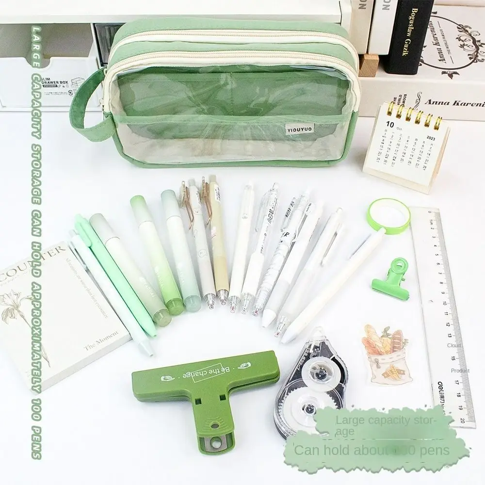 5 Grid Transparent Pencil Case DIY Large Capacity Transparent Pen Bag Multifunctional Zipper Stationery Box