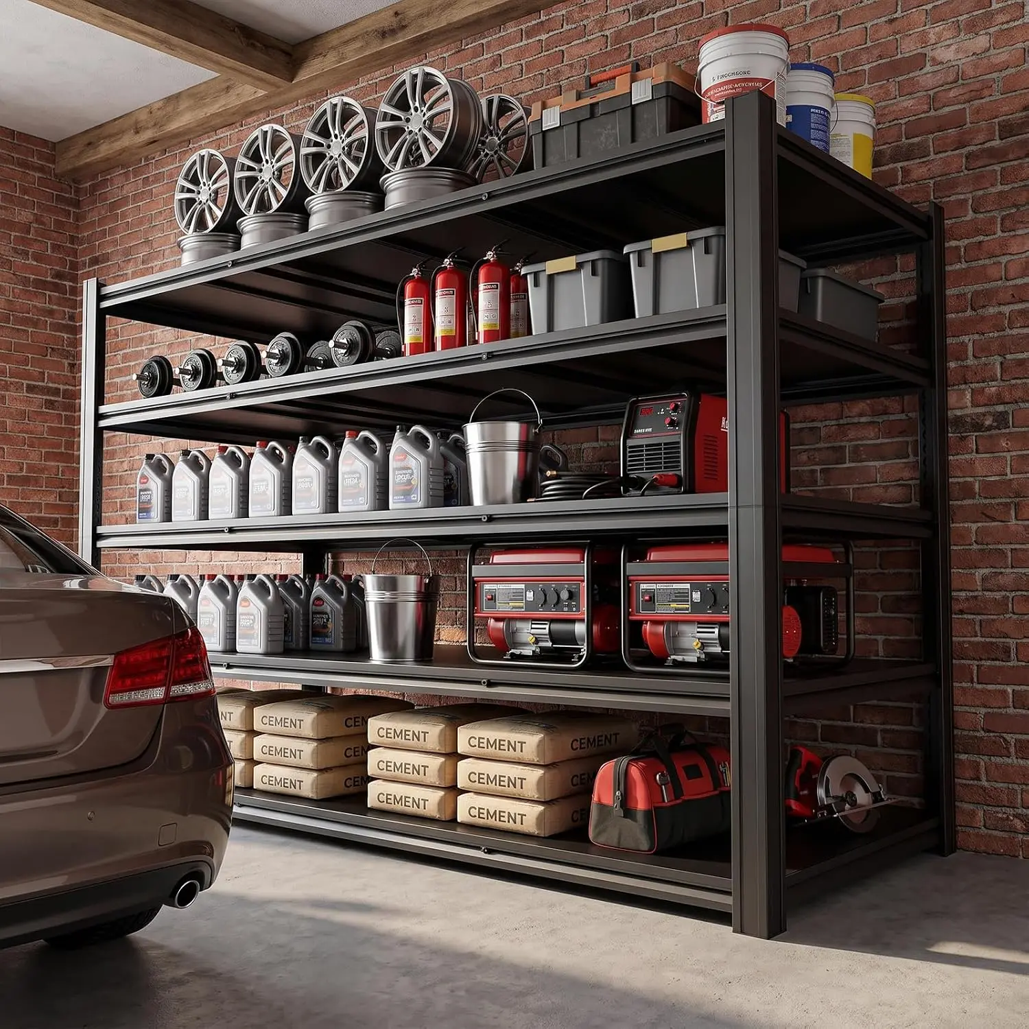 5-Tier Heavy Duty Garage Shelving, 5000 LBS Capacity Metal Storage Shelves, 62