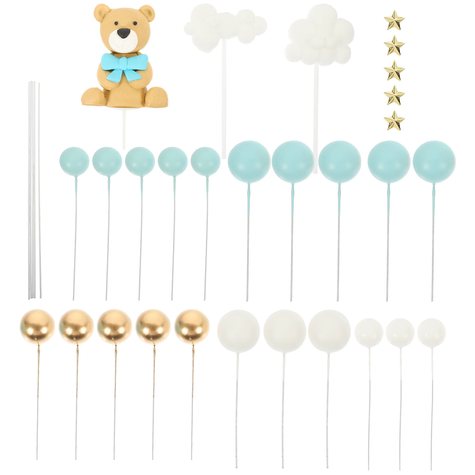 Cartoon Bear Cake Decor Row Cupcake Toothpick Toppers Baby Balloons Decorations