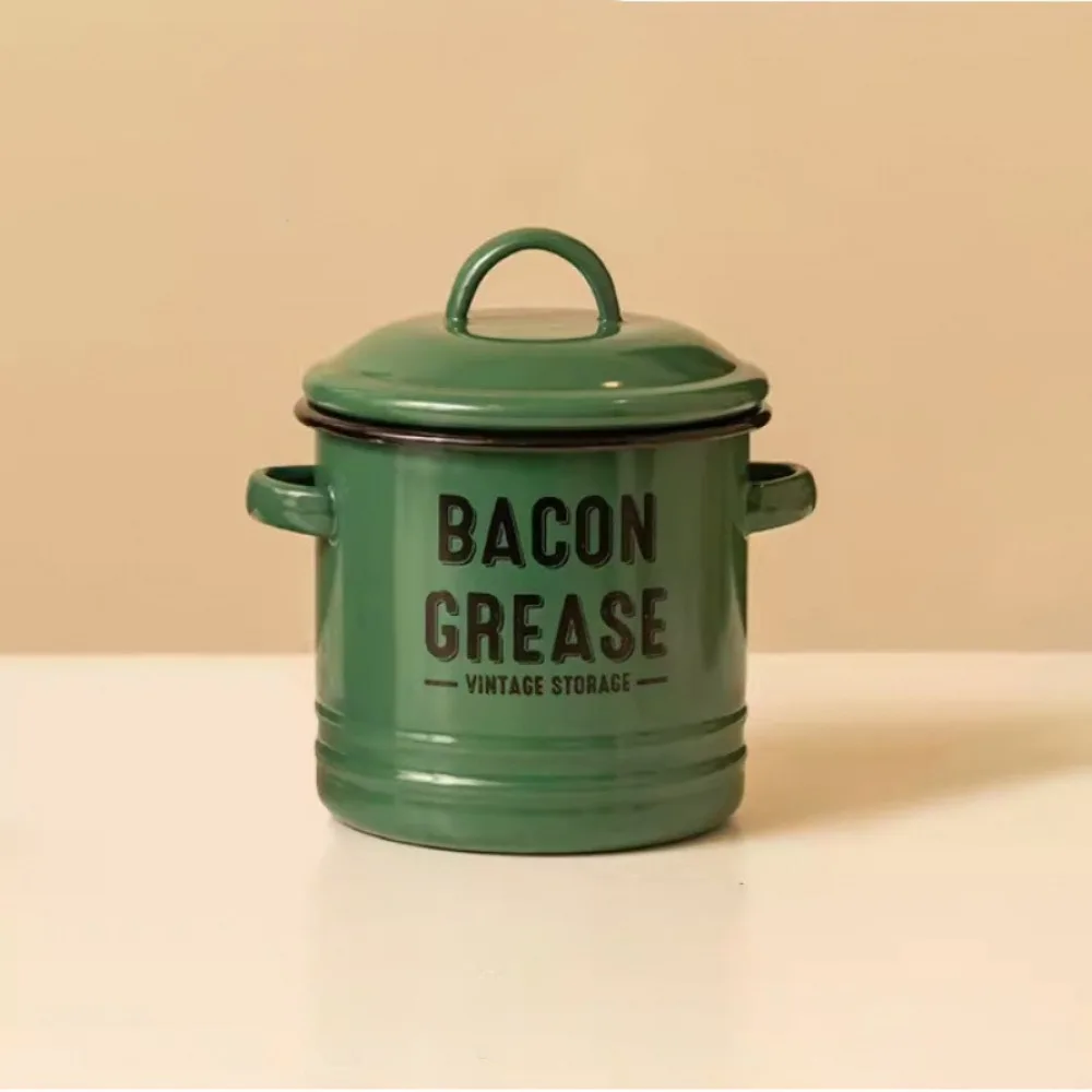 

New 2 Handles Bacon Grease Container Vintage Large-capacity Bacon Grease Collector Can Mini Heatable Seasoning Storage Tank