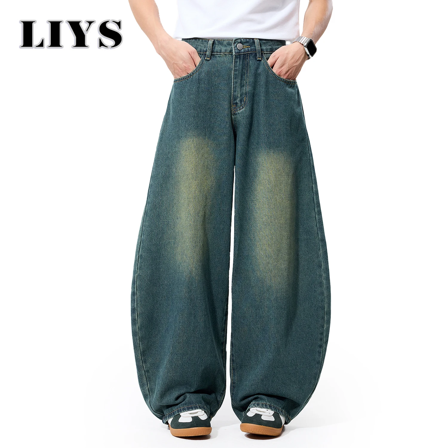 

Мужские джинсовые брюки, мужские прямые повседневные широкие джинсы, мешковатые брюки, винтажные брюки длиной до пола, свободная посадка, осенняя одежда