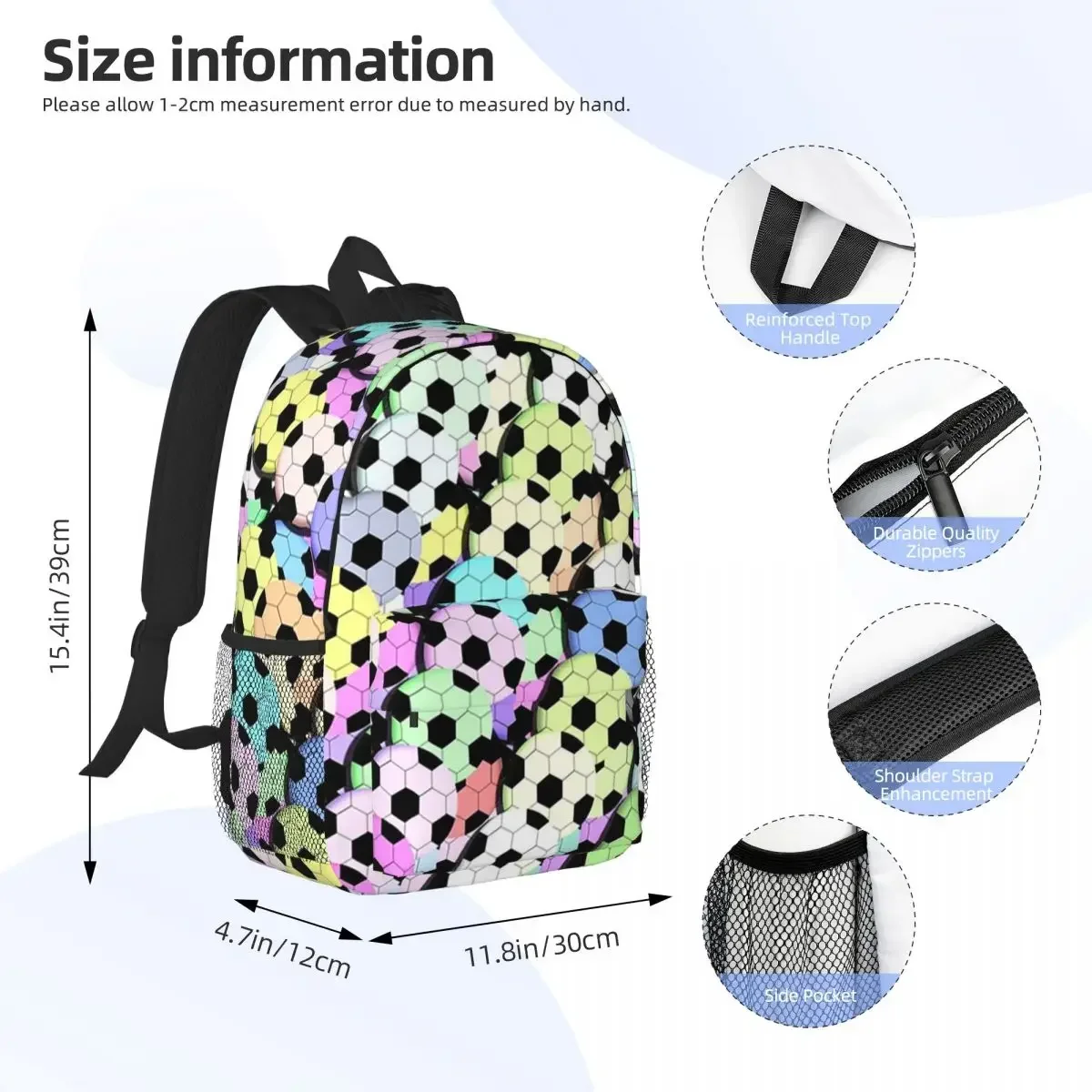 Cool Football Soccer Balls Colorful Pattern Backpacks Teenager Bookbag Casual Students School Bags Travel Rucksack Shoulder Bag