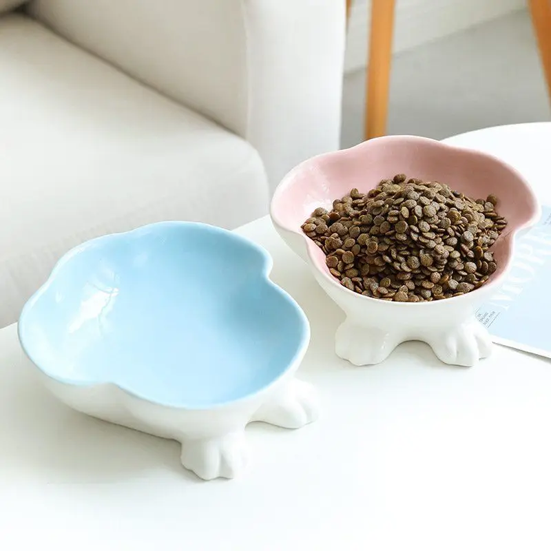 Cat Bowl Ceramic Double Bowl High Foot Protection Cervical Spine Food Basin Anti-knock Pet Drinking Bowl