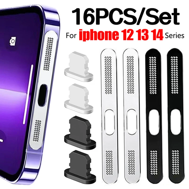 1-16 szt. Metalowe, pyłoszczelne naklejki z siatki dla IPhone 12 13 14 Plus Pro Max Mini słuchawki z metalową siatką chroniącą przed kurzem