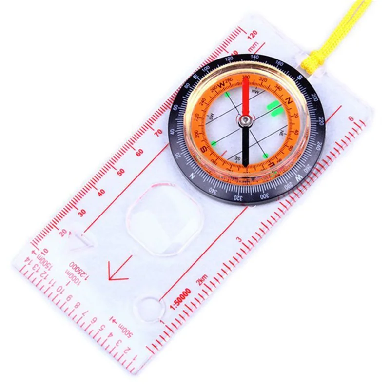 RTENTE-5X Baseplate Ruler Compass Map Scale Magnifier With Strap Camping Hiking OCOMP7198
