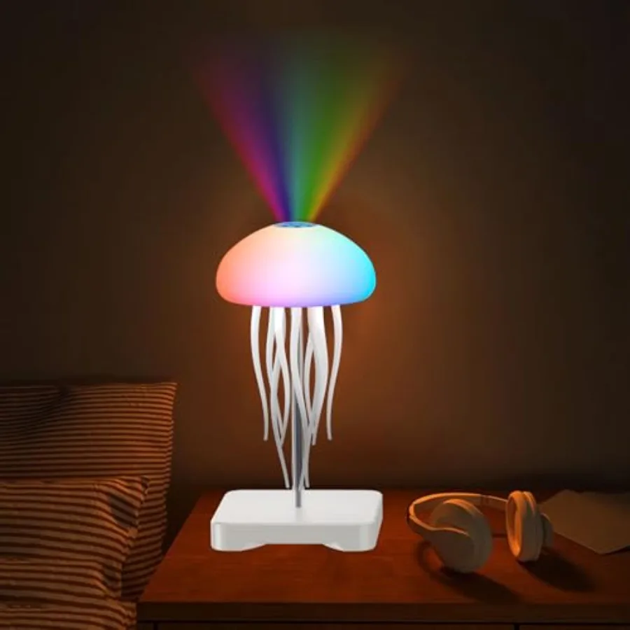 

Jellyfish Lamp with Wave Projector and WhiteNoise Music 10+ Hours Working Rechargeable Eye Friendly RGB Gradient Jelly Fish Nig