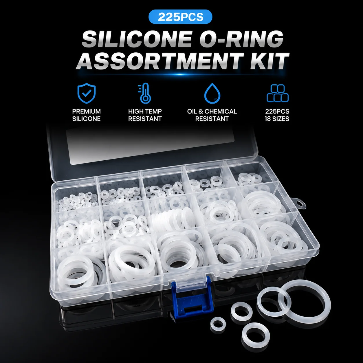 225 Pieces of CS 1.9mm/2.4mm Outer Diameter 6mm~20mm VMQ Silicone O-ring Kit Sealing Ring Not Easy to Break Sealing Ring