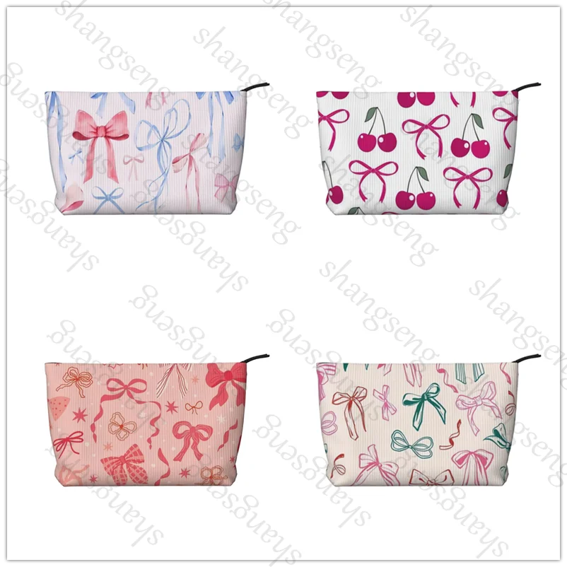 

Bow Dots Corduroy cosmetic bag toiletry storage bags ladies box luxury travel zipper storage bag