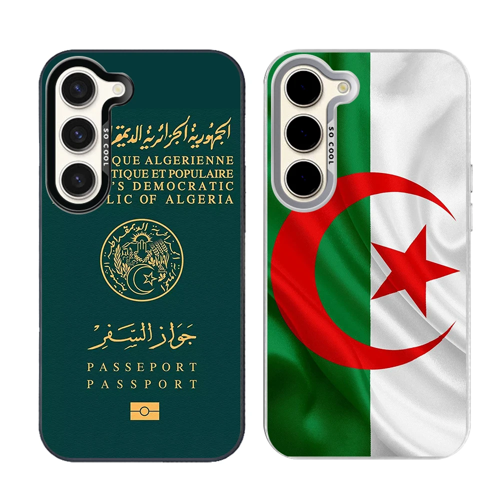 Phone Case for Samsung Galaxy S26 S25 S24 S23 S22 S21 S20 FE Ultra Plus Shockproof Grey Silvery Phone Cover Algeria Passport Bag