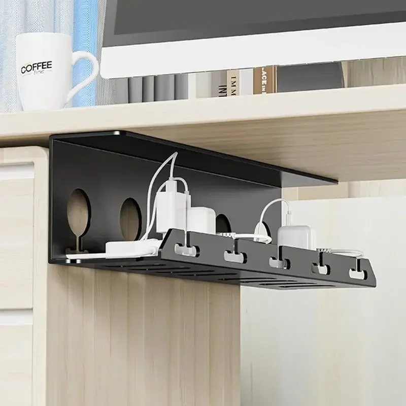 تحت مكتب إدارة الكبلات علبة كابلات معدنية تحت المكتب مع حامل سلك قطاع الطاقة المشبك بدون حفر لوازم واسعة قوية #2