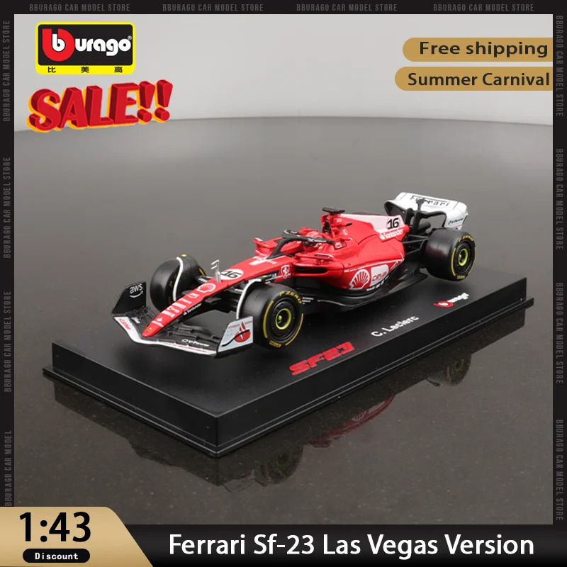 In Stock 2024 Bburago 1:43 Ferrari Sf-23 Las Vegas F1 Car Alloy Miniature Diecast Model #16 Charles Leclerc Toys Model Kids Gift