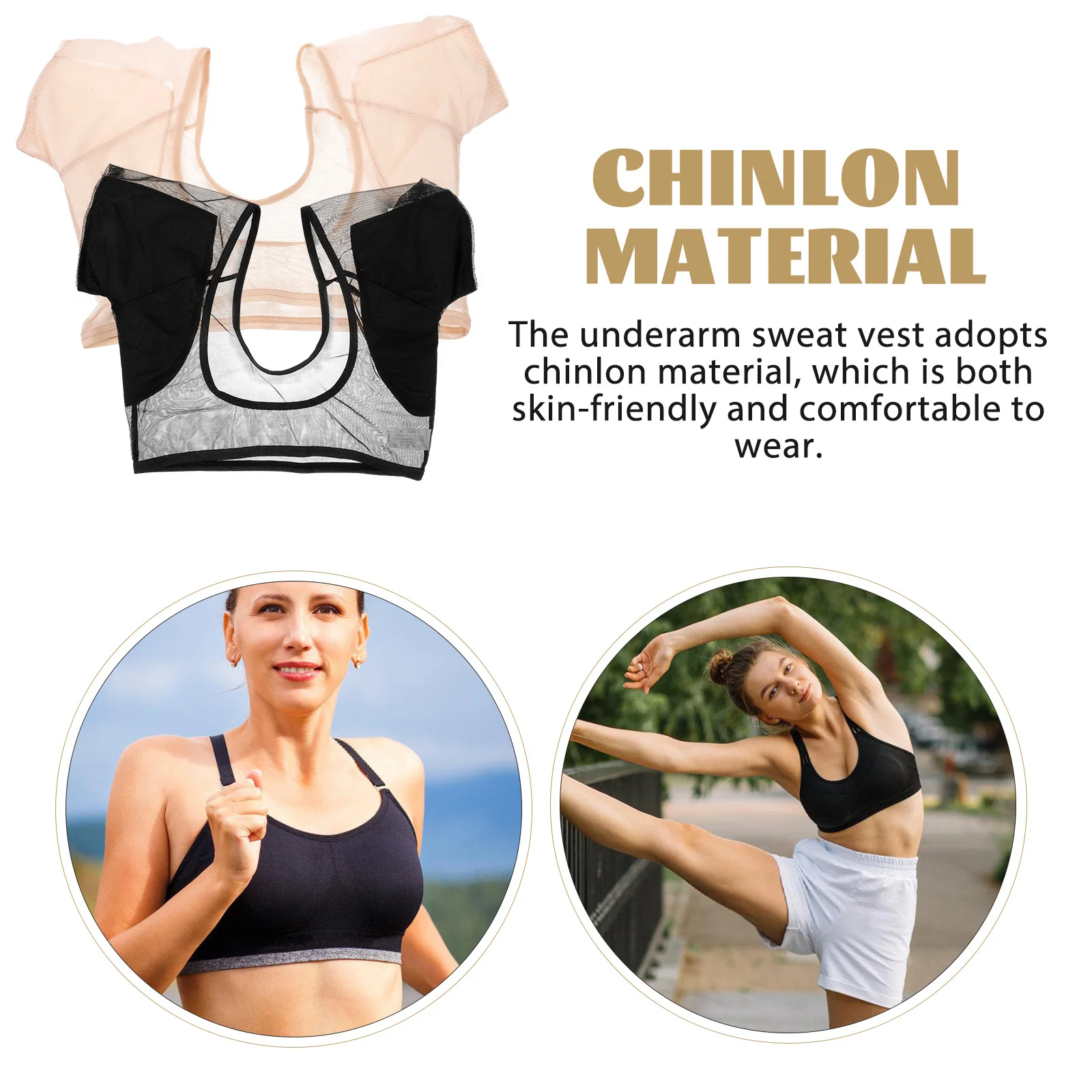 

2Pcs Women Underarm Sweat Vest Breathable Chinlon Material for Summer Jogging Yoga Sweat Pads for Under Arms Underarm Vests