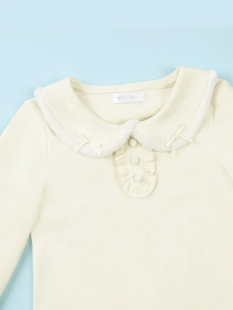 New 2023 Autumn and Winter Women's Warm Lantern Sleeve Lolita Inner Wear All-match Black and White Doll Collar Knit Sweaters