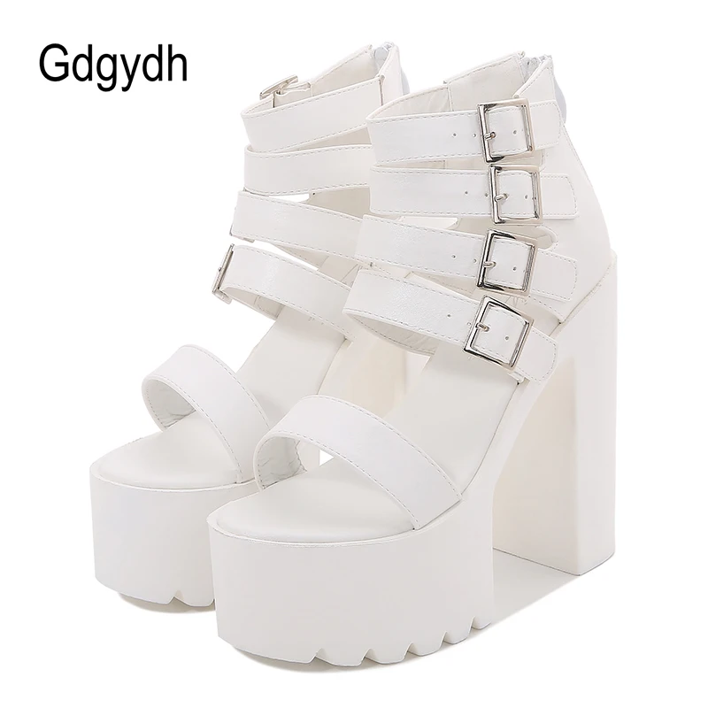 Gdgydh Ultra High Heels 14cm Women\'s Sandals Stage Thick Bottom Show Catwalk Summer Shoes Platform Yellow White Buckle Strap