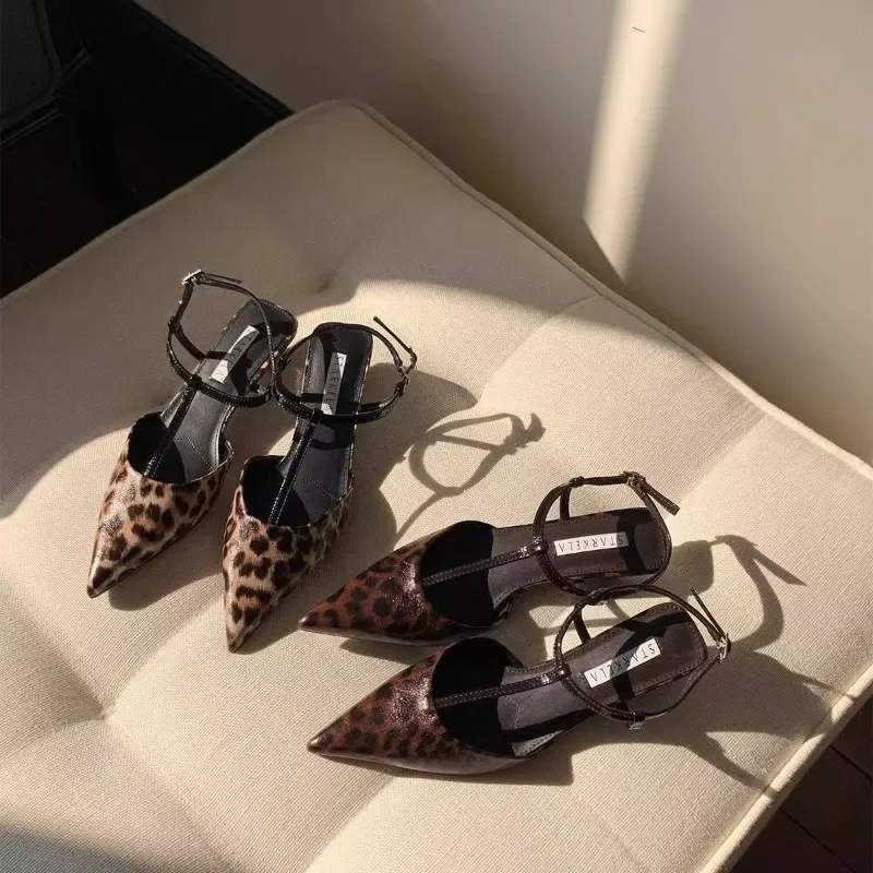 

Весна/Лето 2023, новые босоножки на остром каблуке с леопардовым узором в стиле ретро, простые, сексуальные, удобные на высоком каблуке
