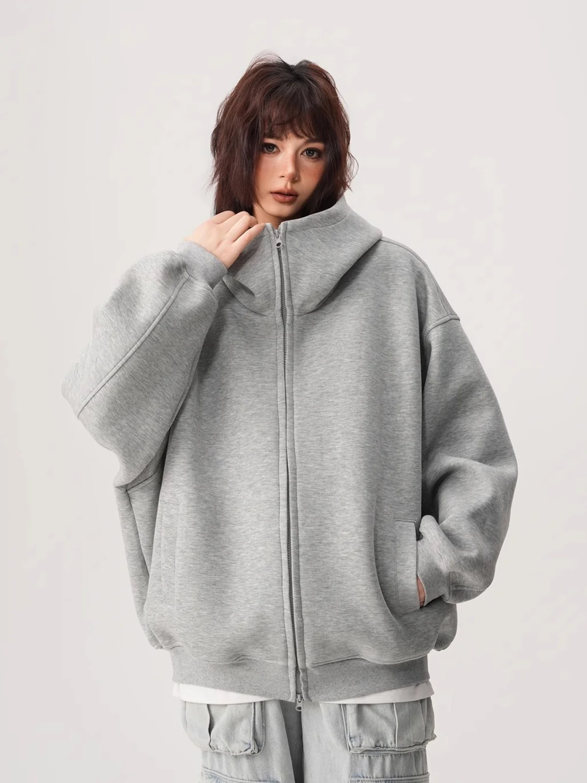 سترة بغطاء للرأس ثقيلة الوزن من American High Street Jaet فضفاضة تناسب الخريف العلامة التجارية العصرية متعددة الاستخدامات تصميم للزوجين سترة مفتوحة...