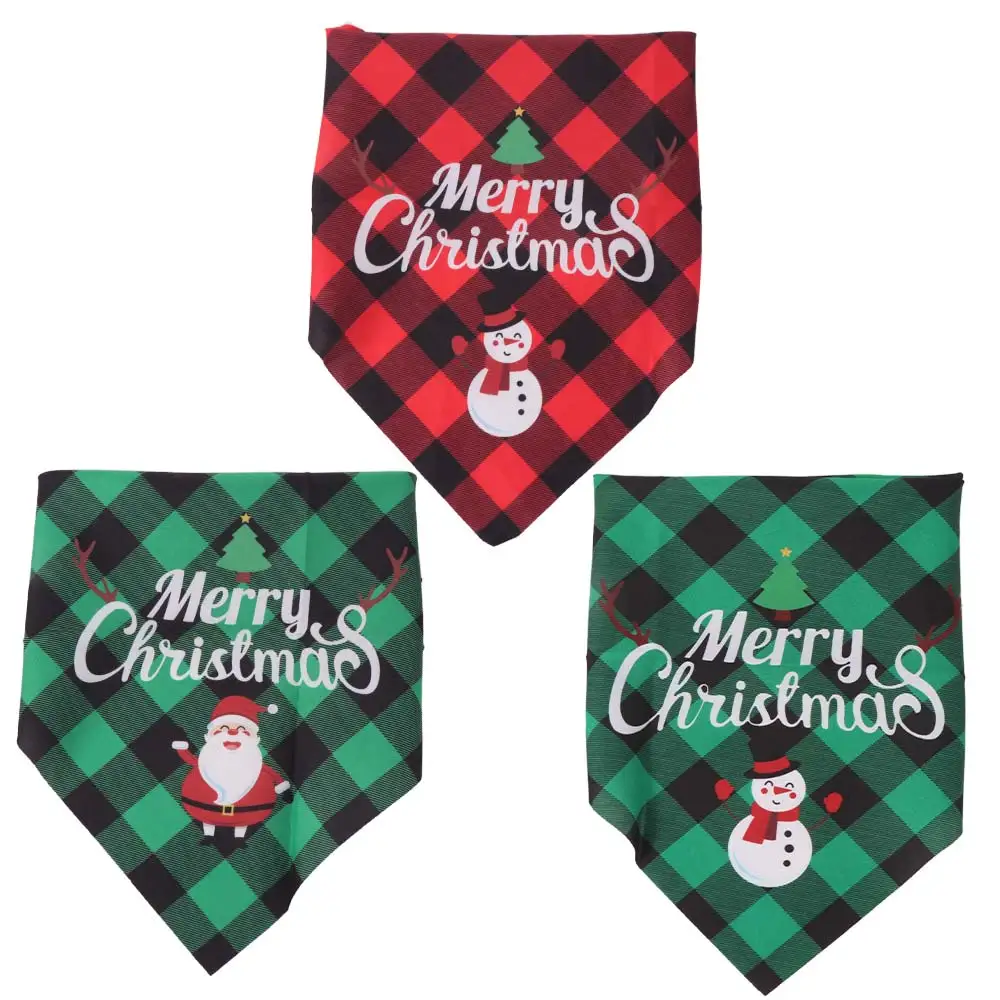 

Xmas Accessories Red Green Grid Christmas Dog Scarf Adjustable Snowman Triangle Bandana Santa Claus Dog Saliva Towel Home Decor