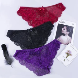 Sexy Panties Woman Lace Briefs Transparent Female Underwear Hollow Out Cotton Crotch Girls Underpants 3 Pcs/Set