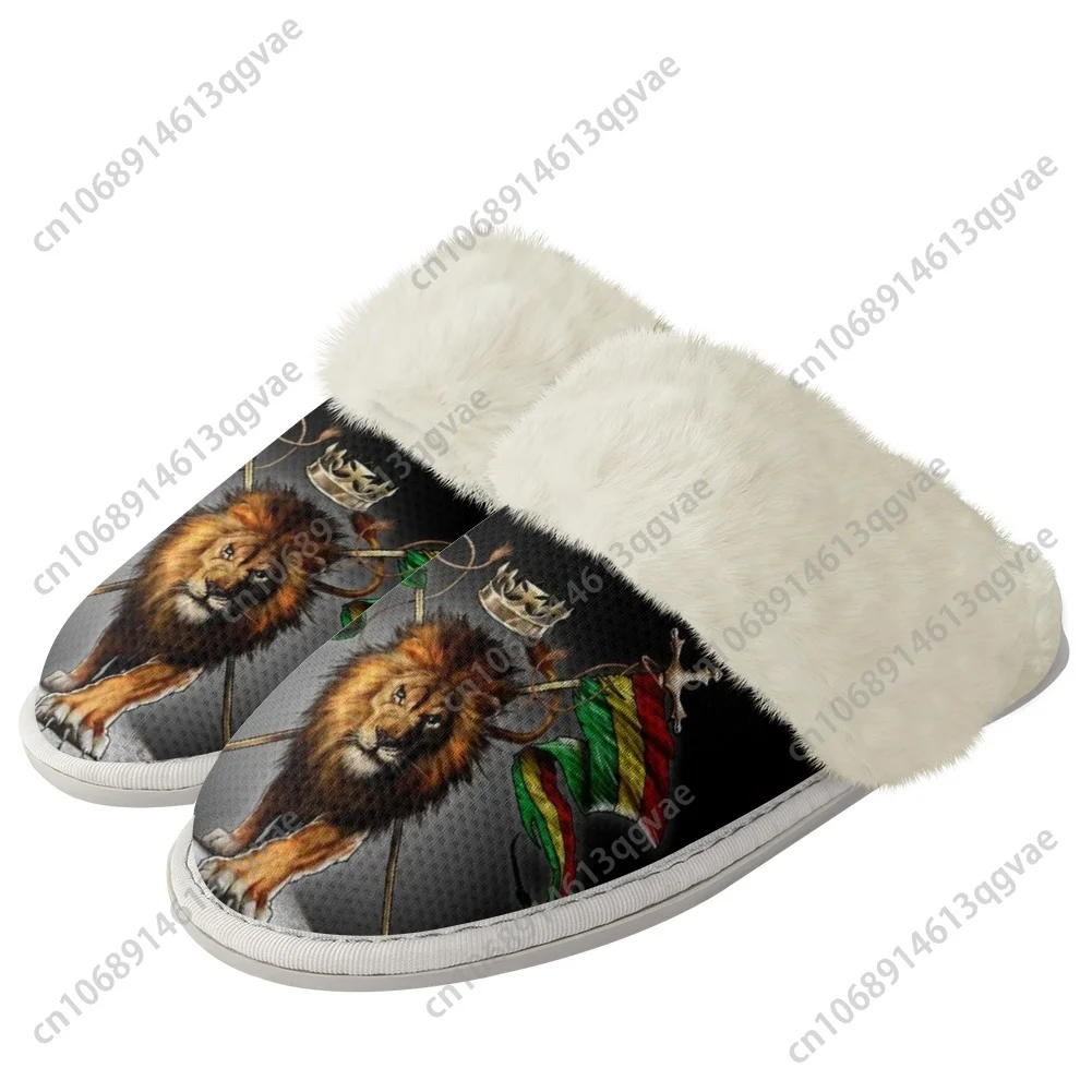 Reggae Rastafarian Rasta Rastafari Lion of Judah Plush Slippers  Mens Womens Home Cotton Bedroom Custom Made Thermal Slipper