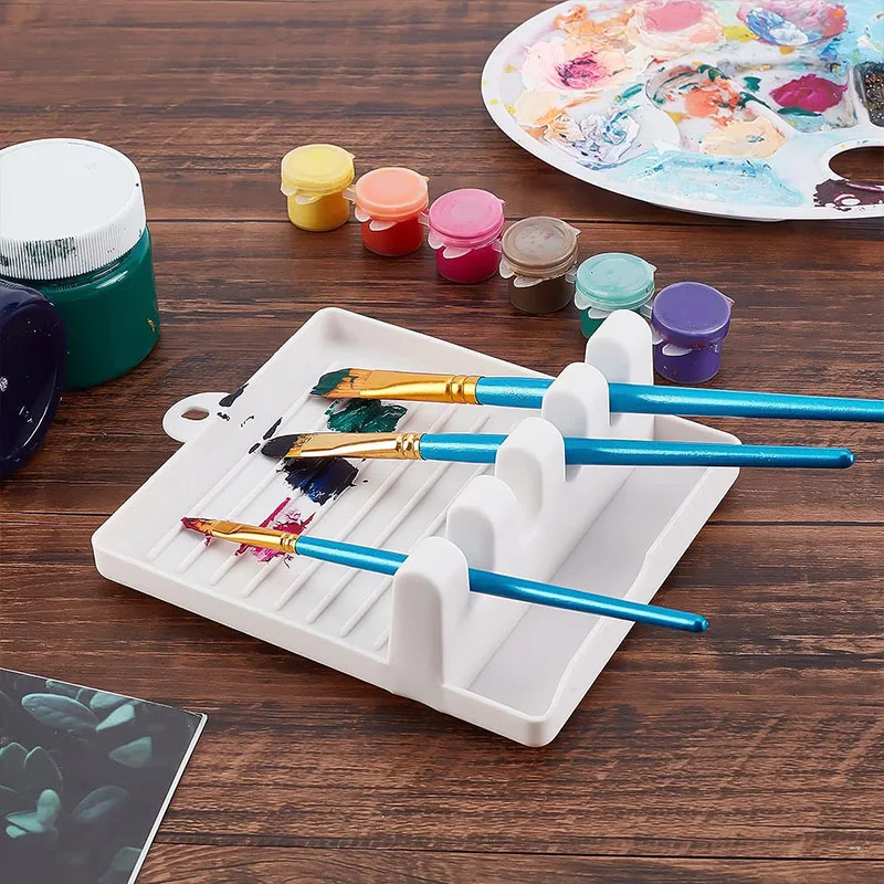 Pinselhalter mit 4 Fächern, Farbpalette für Aquarell- und Acryl- und Ölfarben, DIY-Kunstpinsel-Resthalterungspalette, Kunstlieferant