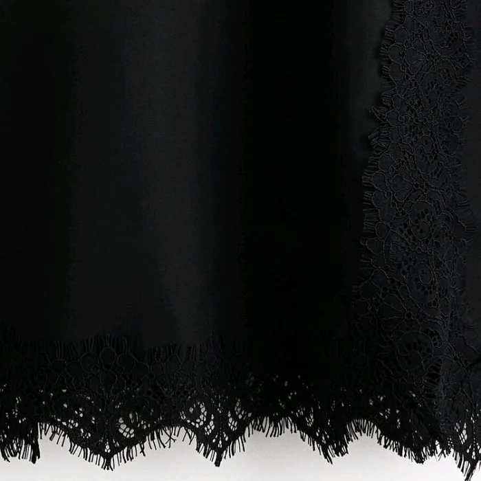 冬の新作 ラウンドネック ロング丈 エレガントなレディース レーストリム カジュアル スリーレイヤード風 ポリエステル フェアリースカート