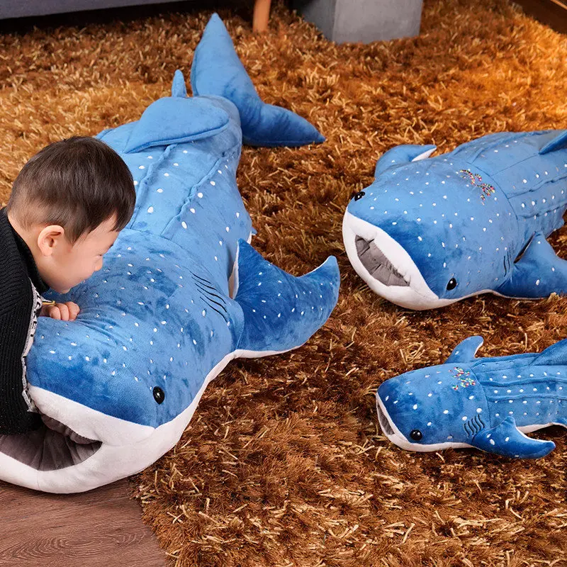 55-125cm Blue Whale Plush Toys Big Shark Fish Cloth Doll Whale Stuffed Plush Sea Animals Cushion Children Kids Birthday Gift