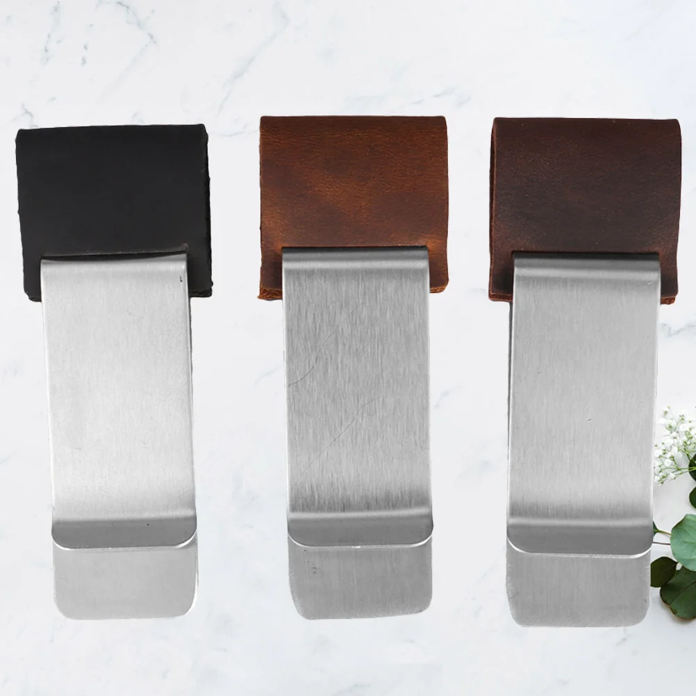 

3Pcs Stainless Steel Pen Clips for School Office Use Horsehide Cover Practical and Convenient Stationery Accessories