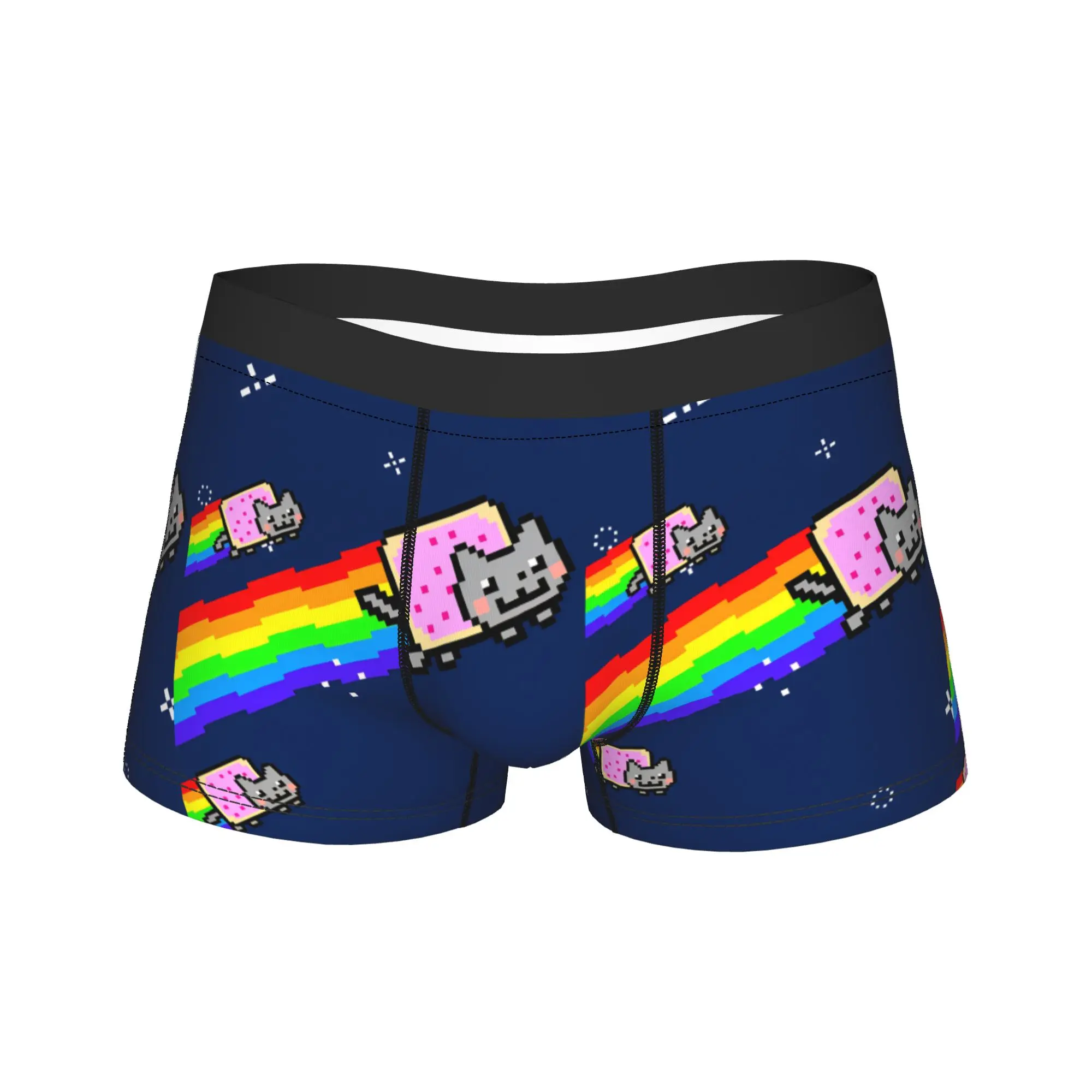 

Cat Rainbow Pixel Space N-Nyans Underwear Comfortable Panties Print Shorts Briefs For Male 3D Pouch Oversize Trunk
