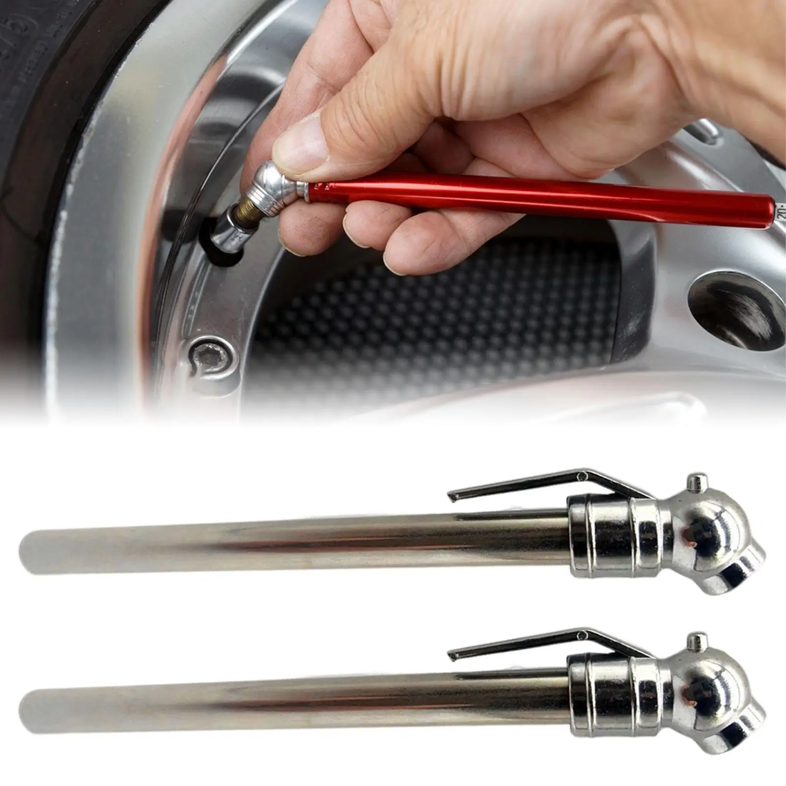 2x Pencil Tire Pressure Gauge Air Measurement Tools Air Meter Heavy Duty Chrome