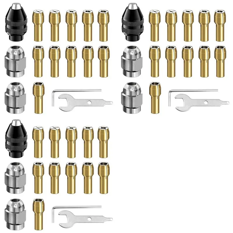 AB11-48Pcs Drill Chuck Collet Set, 1/32 To 1/8Inch Drill Chuck Collet Set With 33Pcs Brass Collet, 9Pcs Chuck, 6Pcs Wrench
