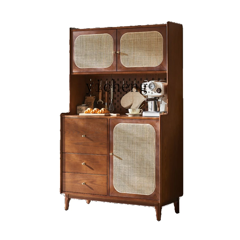 

Zf Solid Wood Sideboard Tea Cabinet Hallway Japanese Wine Cabinet Integrated Wall Rattan