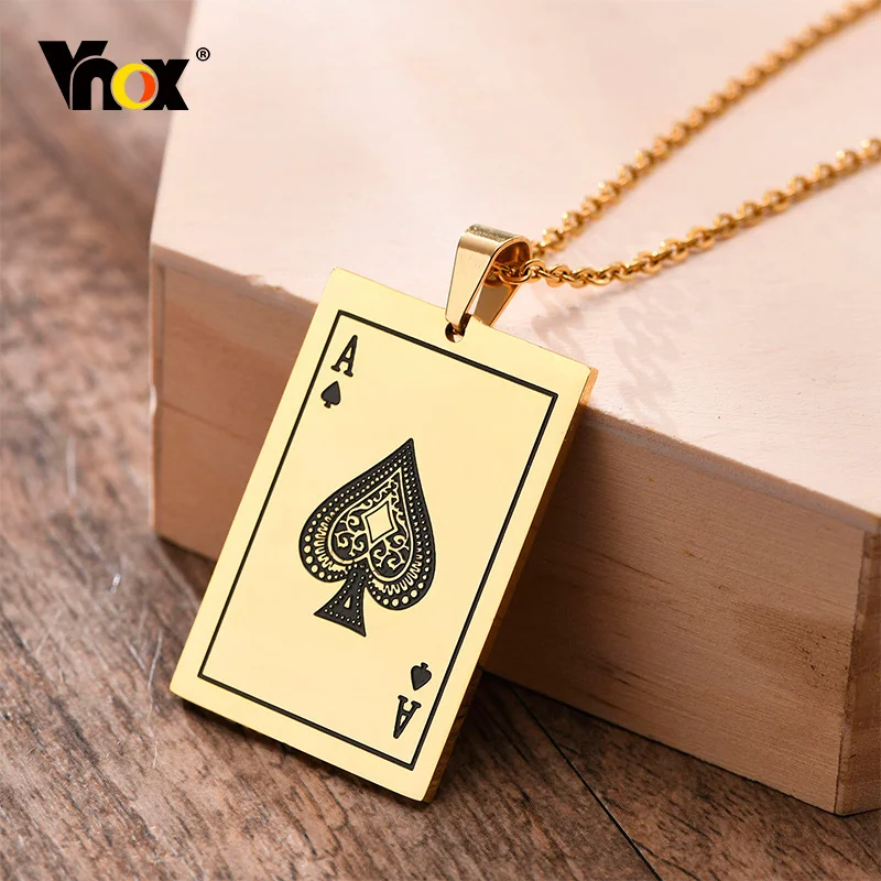 Vnox Punk Lucky Ace Of Spades Men's Necklace, Cool Rock Poker Pendant for Male, Stainless Steel Casino Fortune Playing Cards