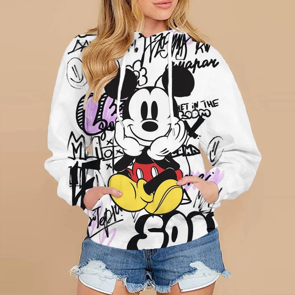 2024 Disney Fall Mickey Mouse Print Hoodie Women Streetwear Long Sleeve Women Sweatshirt Loose Fashion Ladies Y2K Hoodie