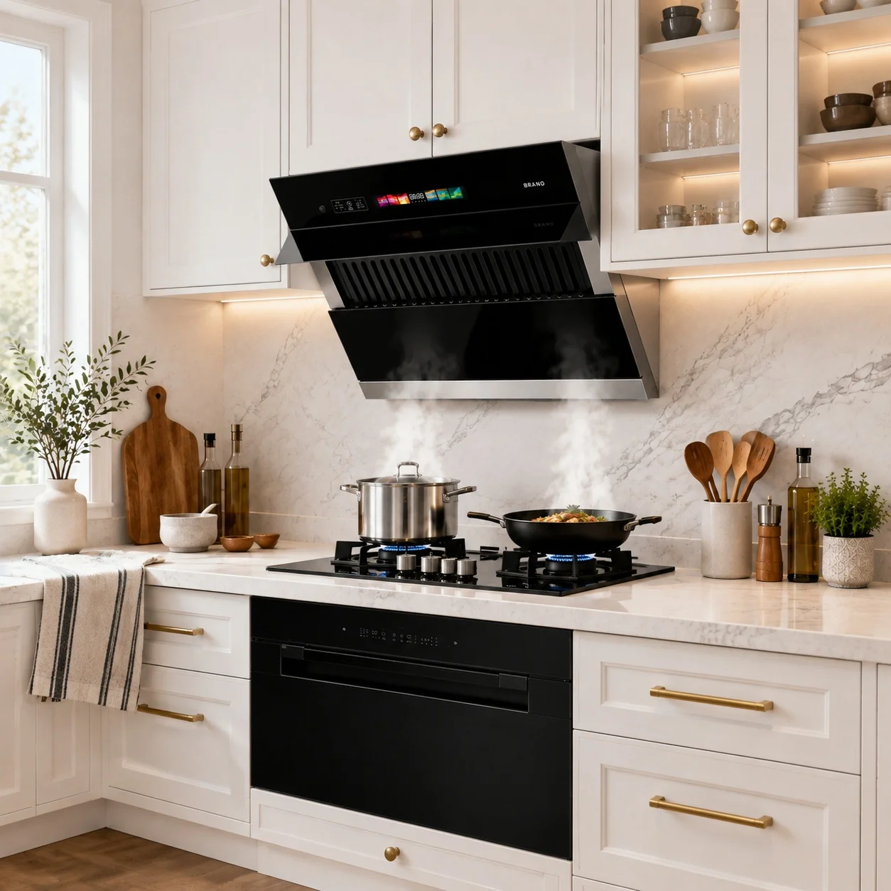 BRANO 30-inch Under Cabinet Range Hood 900CFM Ventilation with Voice/Gesture/Touch Control for Modern Kitchen Ducted/Ductless Co