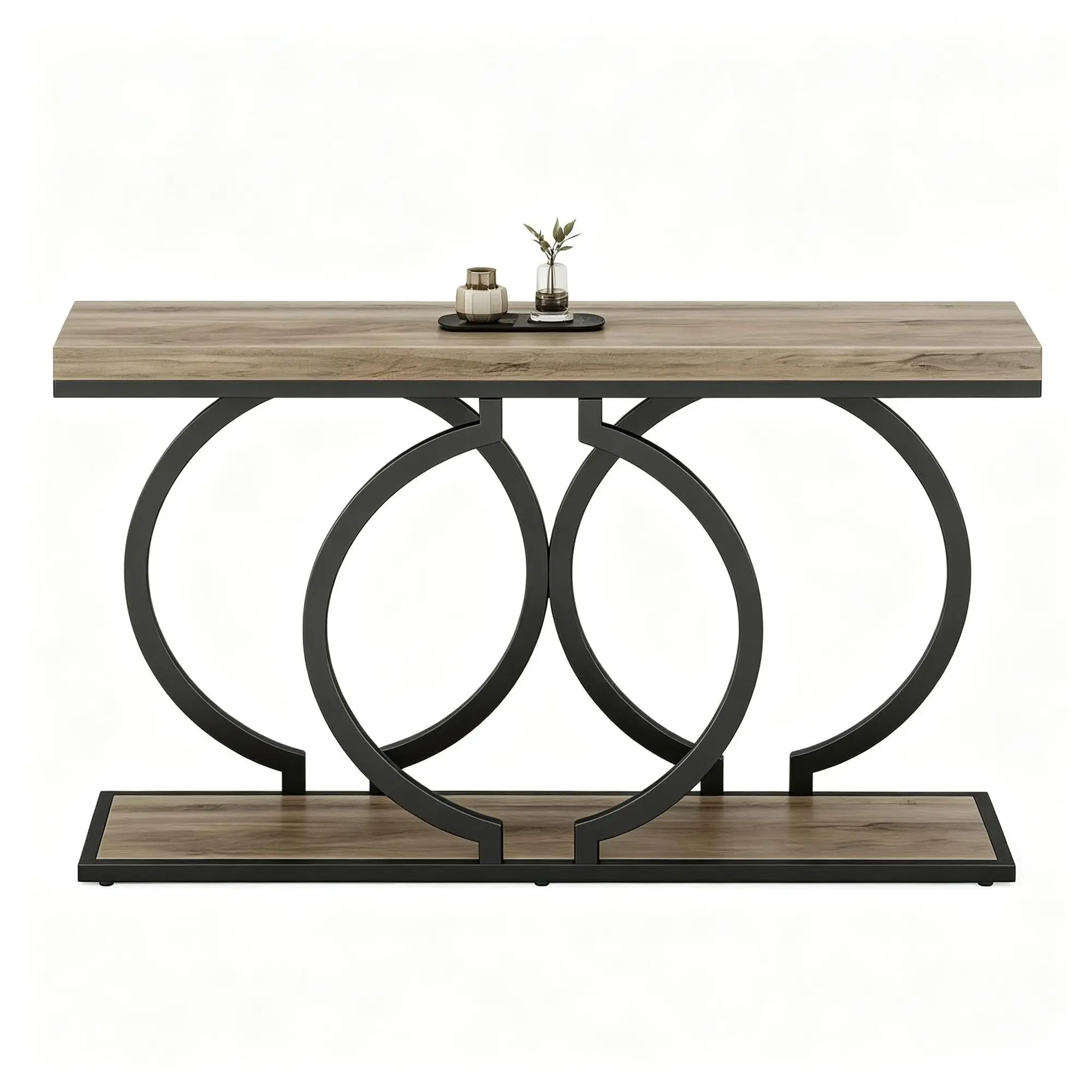 55 Inch Console Table Narrow Entryway Sofa with Geometric Metal Frame Living Room Decorative