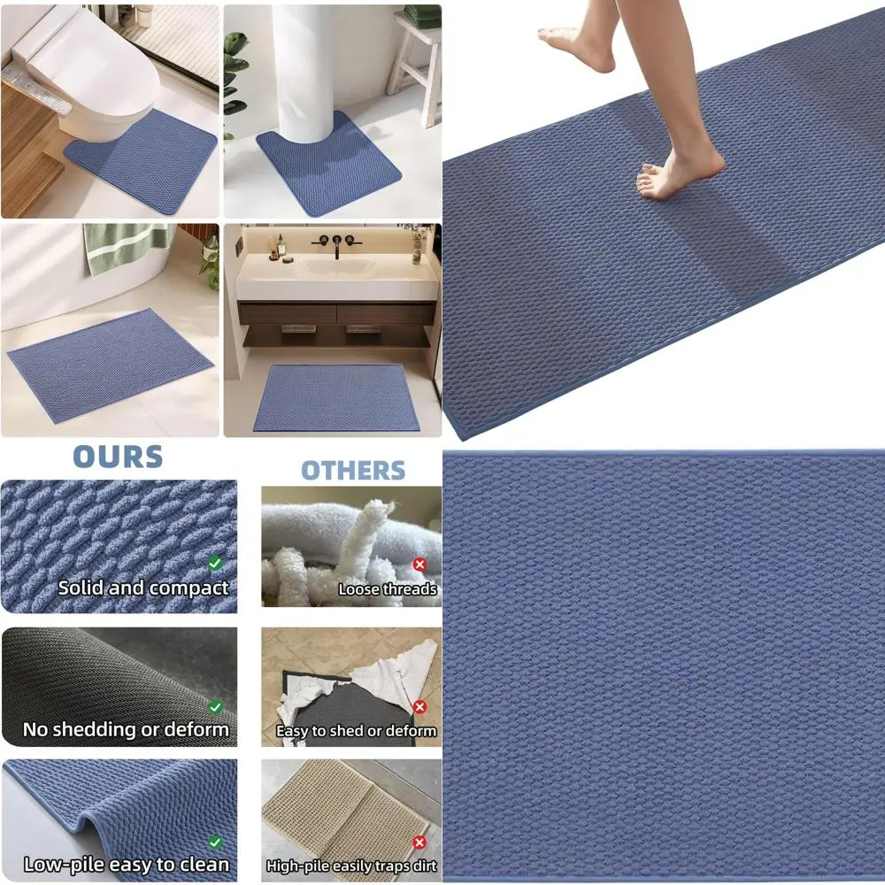 

Durable Non-Slip Washable Thin Blue Bath Runner Mat, 24x70