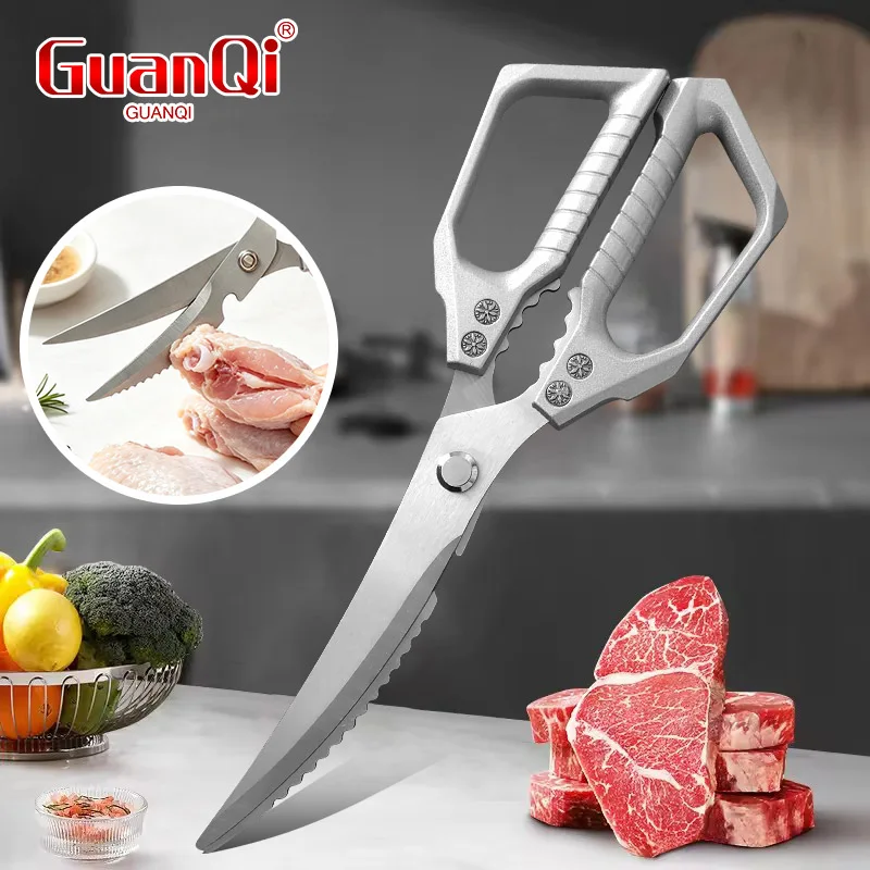 Kitchen Scissors Plastic Handle Stainless Steel Shears for BBQ Meat Chicken Bone Vegetable Walnut Cracking Household Cook Tool