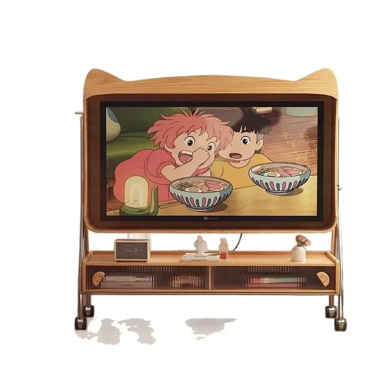 

Solid wood removable TV stand cabinet modern simple living room bedroom floor high audio-visual cabinet with wheels