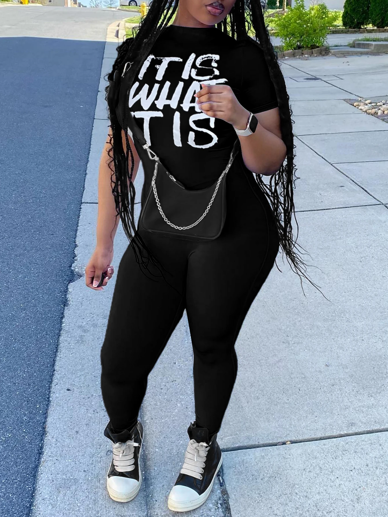 LW High Street American Short Sleeve Letter Print Jumpsuit For Women Sports Playsuit Round Neck Causal Skinny Clothes