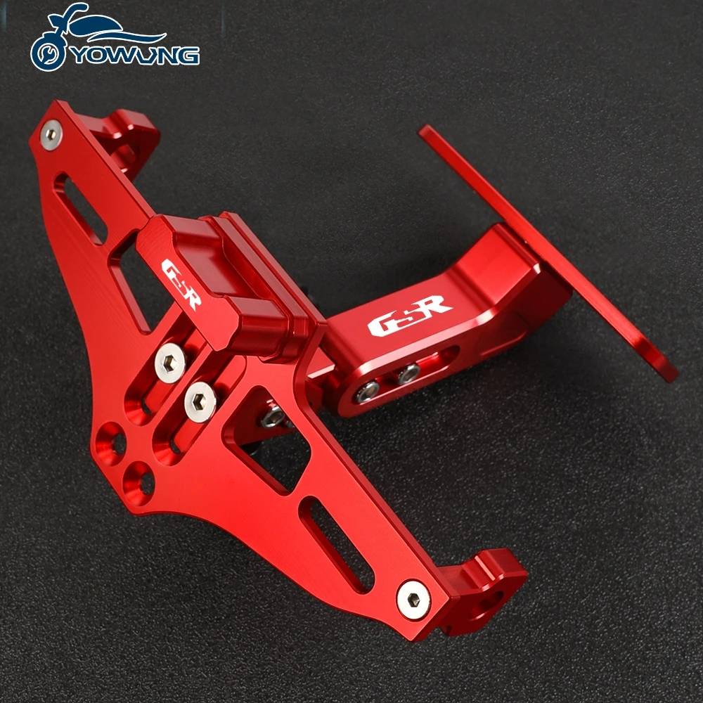 For Suzuki GSR 750 600 400 GSR400 GSR600 GSR750 Adjustable Telescopic CNC Aluminum Bracket License Plate Holder LED Light