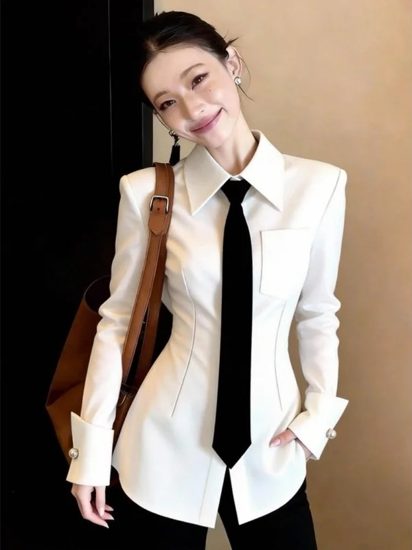 

Slim Fit Collar irt Women's Long Sve Profional Slimming Waist Design Spring 2026 New Sle Knitted Top