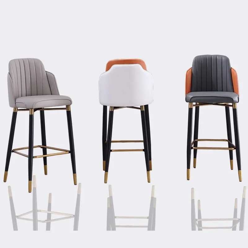 Hot Sale Home Furniture Bar Chair Restaurant Cheap Price Metal Steel Frame Chairs Leather Bar Stool With Gold Leg