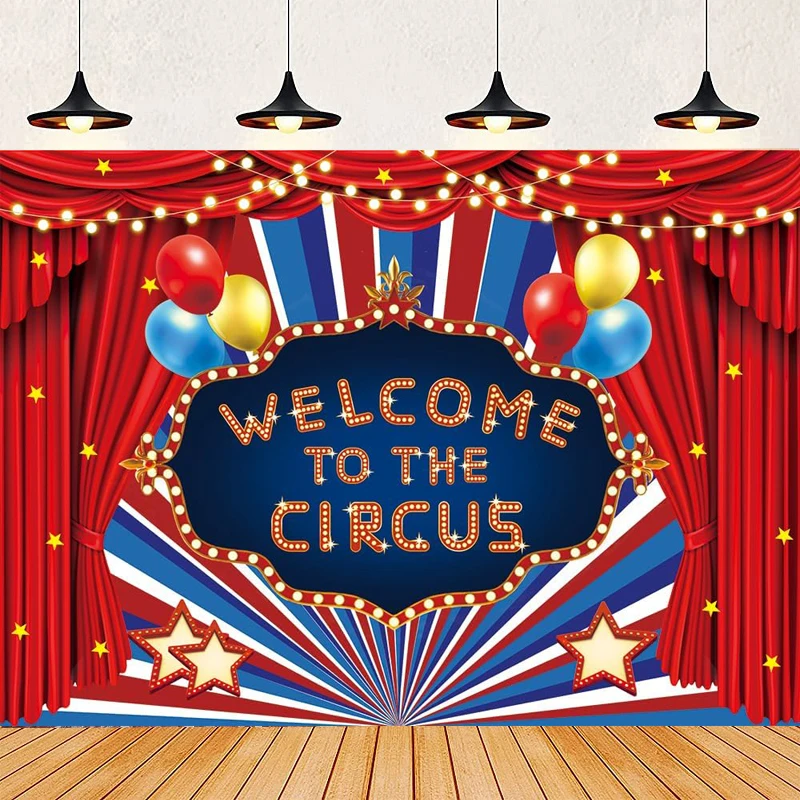 Coloful Balloons Carnival Photography Backdrop Red Curtain Tent Circus Decor Masquerade Mask Stars Fiesta Mardi Gras Background