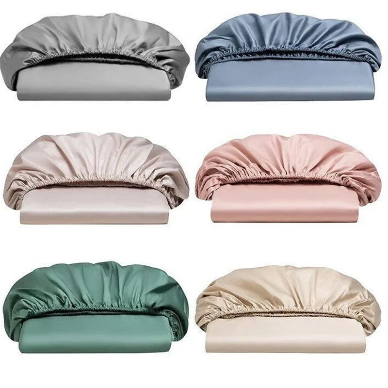 Natural 100% Mulberry Silk Fitted Sheet Luxury Mattress Cover Single Double King Queen Size High End Bed Cover Customized Size