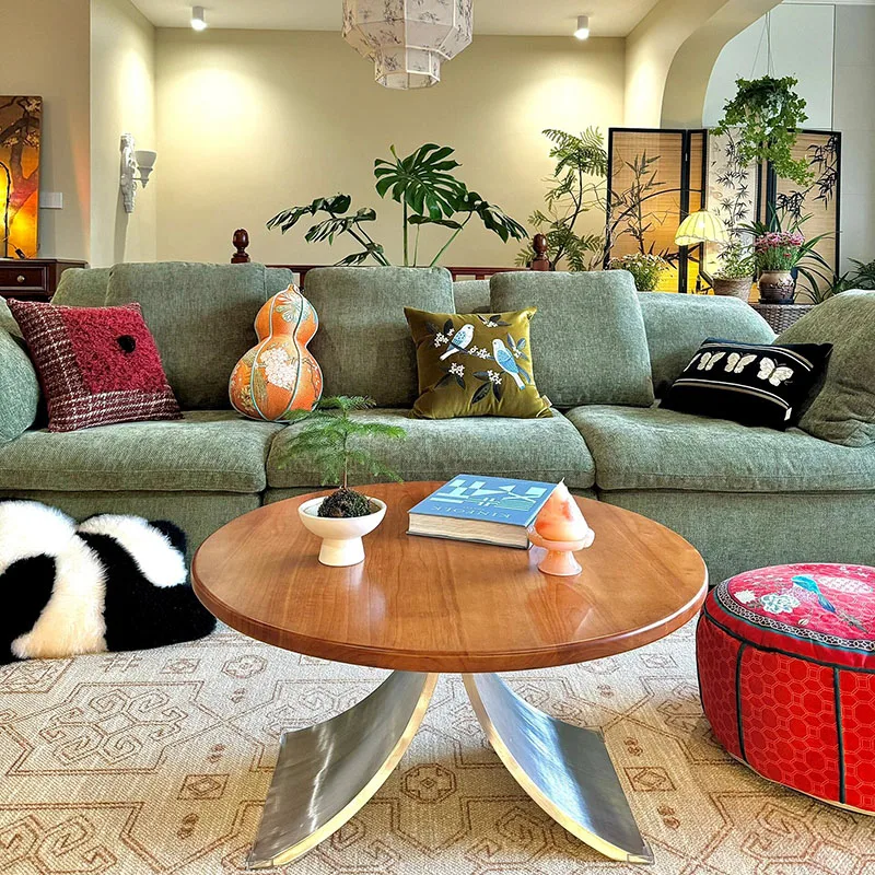 

Wooden Luxury Round Coffee Table Black Living Room Home Center Small Coffee Table Apartments Floor Salontafel Design Furniture