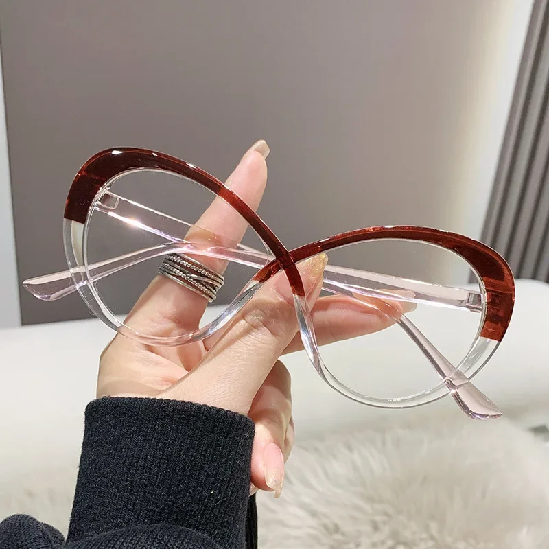 2024 New Curve Design Anti-Blue Light Glasses Eye Protection Eyeglasses Women Oversized Optical Frame Office Computer Goggles