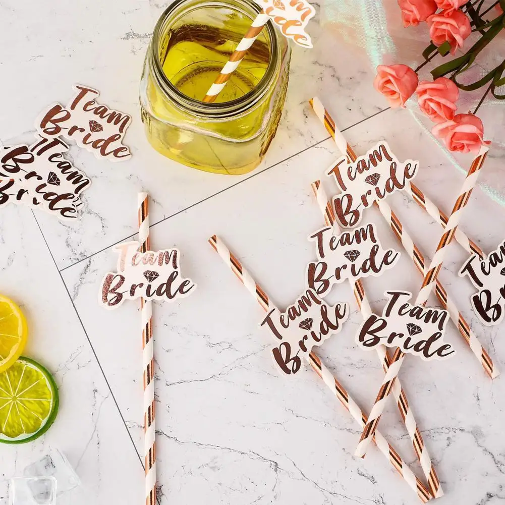 12Pcs Team Bride Straws Letter Design Rose Golden Gilding Straight Photo Props Bachelorette Party Straws Bar Accessories