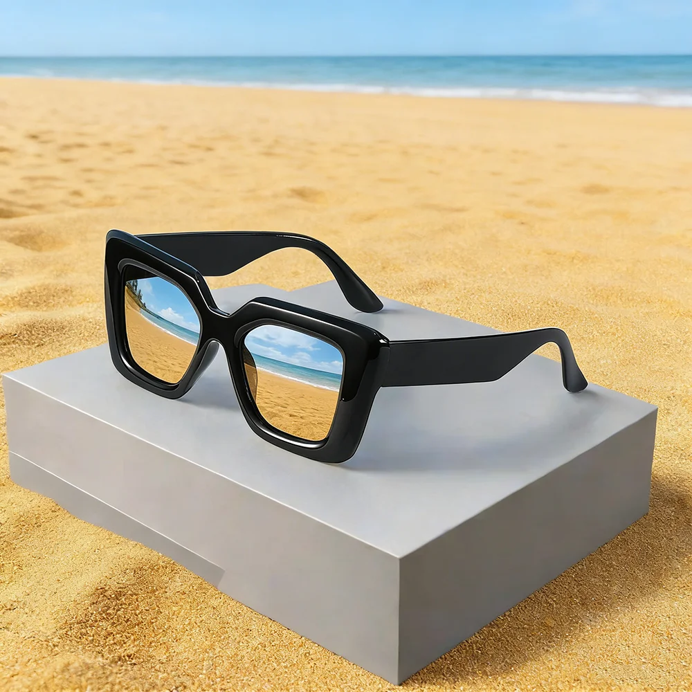 Neue Vintage-Sonnenbrille für Damen und Herren, Quadratischer Großer Rahmen, Marken-Designer Retro-Shades, Modische Cat-Eye-Sonnenbrille